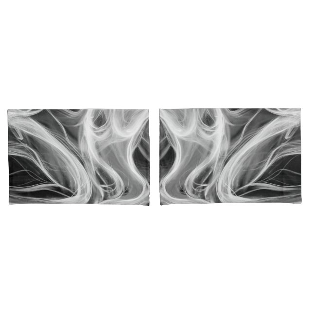 White Abstract Swirling Smoke Design On Black Pillow Case (Front-Set)