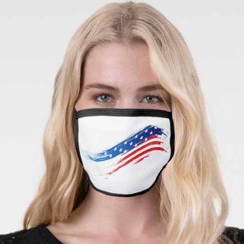  White Abstract USA American Flag Red White Blue Face Mask