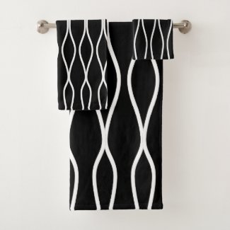 White Abstract Wavy Geometric Pattern on Black 