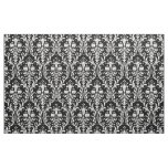 White Acanthus Damask On Black Fabric