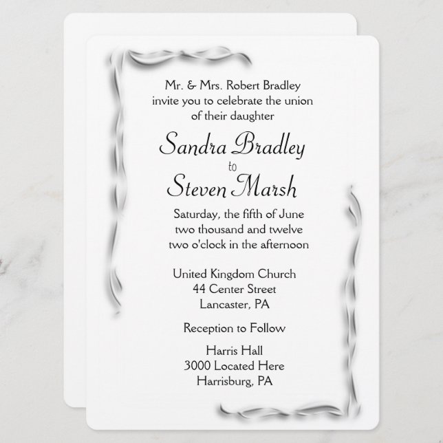 White Accent Wedding Invitation (Front/Back)