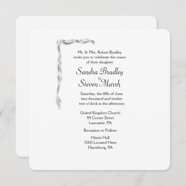 White Accent Wedding Invitation (Front/Back)
