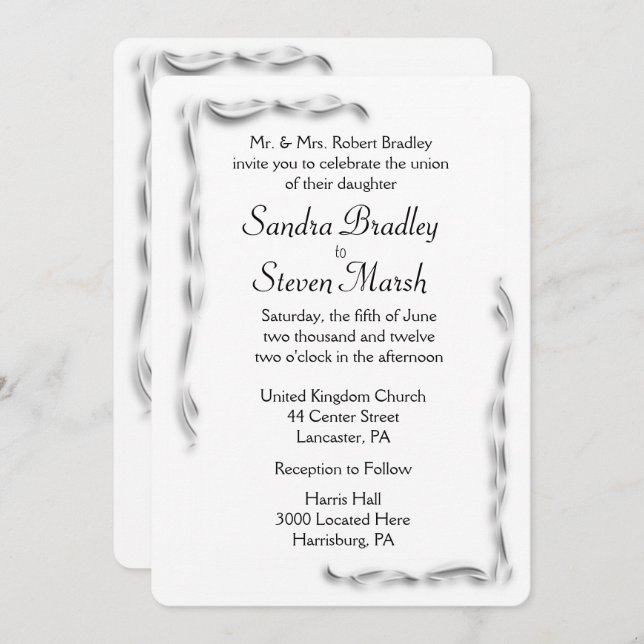 White Accent Wedding Invitation 5"x 7" (Front/Back)