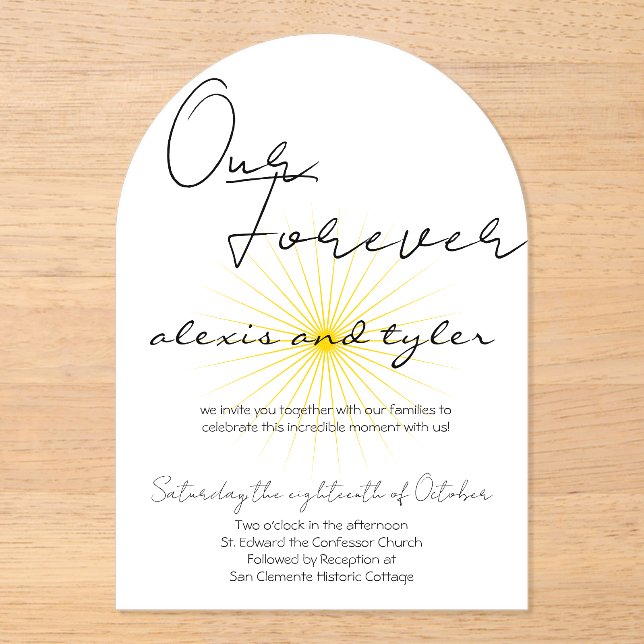 White Acrylic Invitation - Minimalist Sun Design (Front)