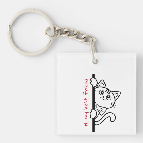 White Acrylic Keychain with a playful cat design
