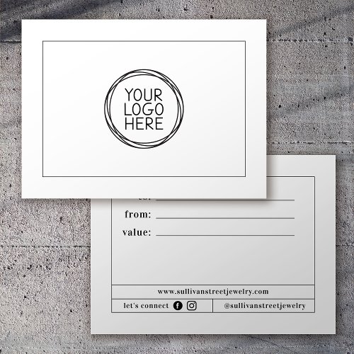 White Add Your Logo  Minimalist Gift Certificate Note Card