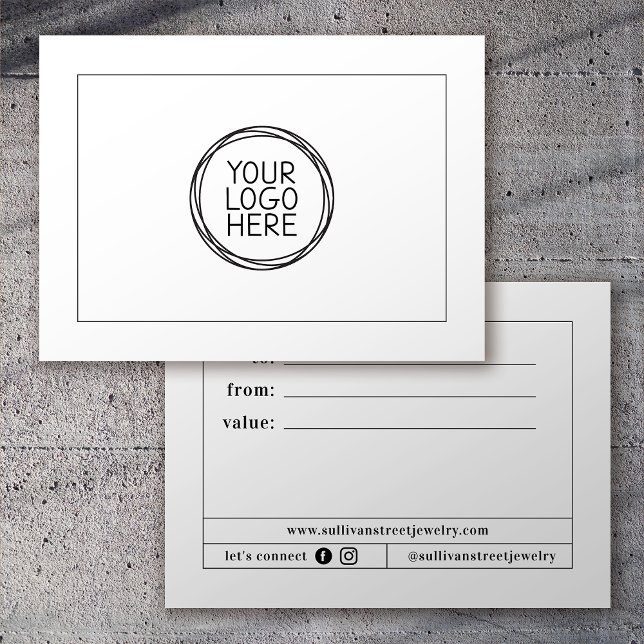White Add Your Logo | Minimalist Gift Certificate Note Card (Creator Uploaded)