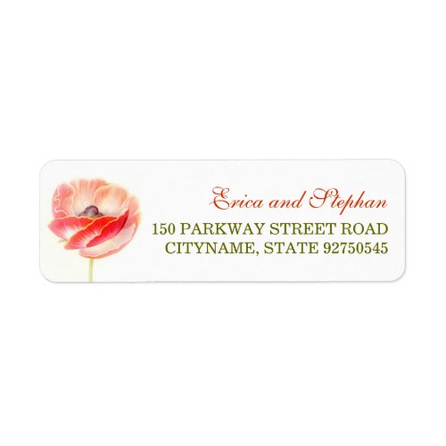 white address label with red poppy flowers