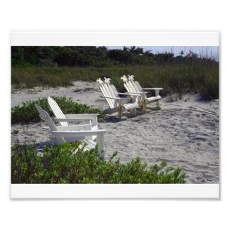 White Adirondack Chairs on Beach Photo Print