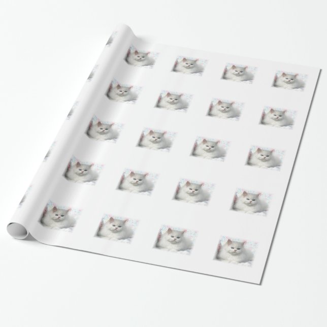 White Adorable Persian Cat Wrapping Paper (Unrolled)