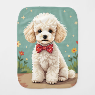 White adorable poodle with bow tie baby burp cloth