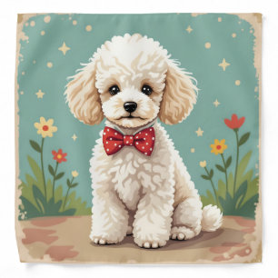 White adorable poodle with bow tie bandana