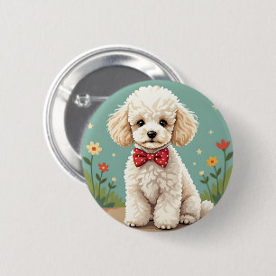 White adorable poodle with bow tie button