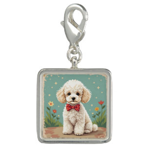 White adorable poodle with bow tie charm
