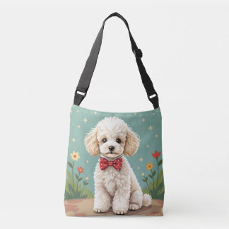 White adorable poodle with bow tie crossbody bag
