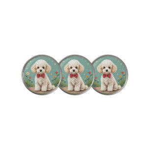 White adorable poodle with bow tie golf ball marker