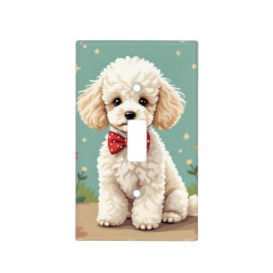 White adorable poodle with bow tie light switch cover