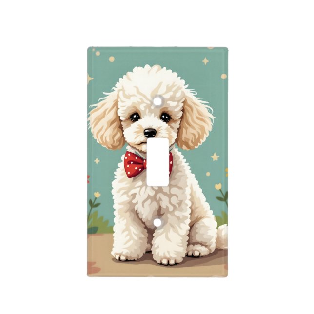 White adorable poodle with bow tie light switch cover (Front)