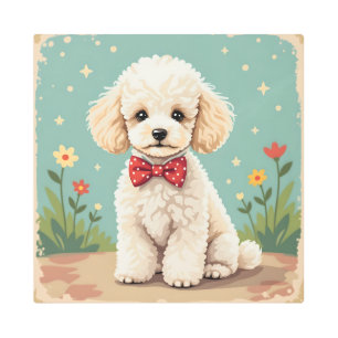 White adorable poodle with bow tie metal print