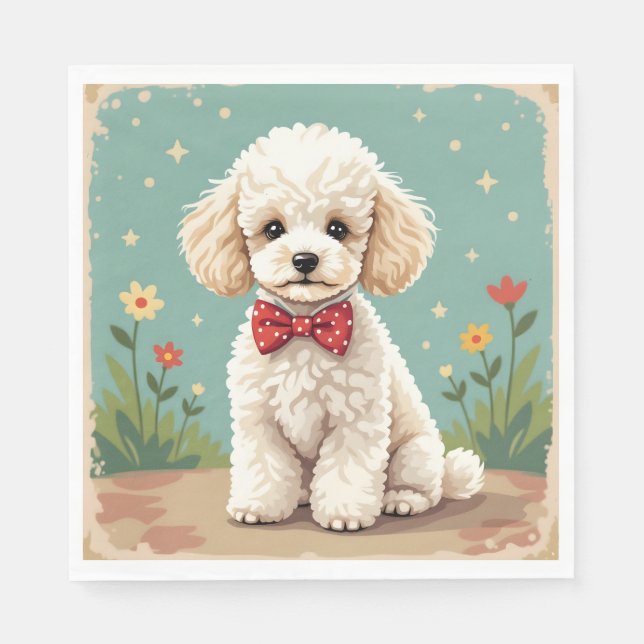 White adorable poodle with bow tie napkins (Front)