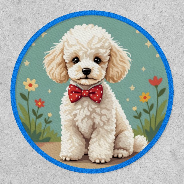 White adorable poodle with bow tie patch (Front)