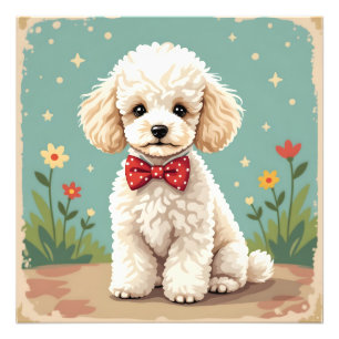 White adorable poodle with bow tie photo print