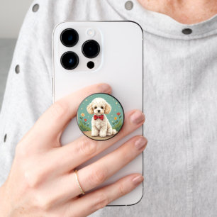 White adorable poodle with bow tie PopSocket