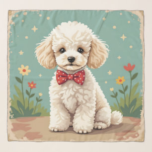 White adorable poodle with bow tie scarf