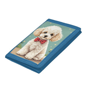 White adorable poodle with bow tie tri-fold wallet