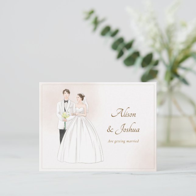 White aesthetic couple wedding postcard (Standing Front)