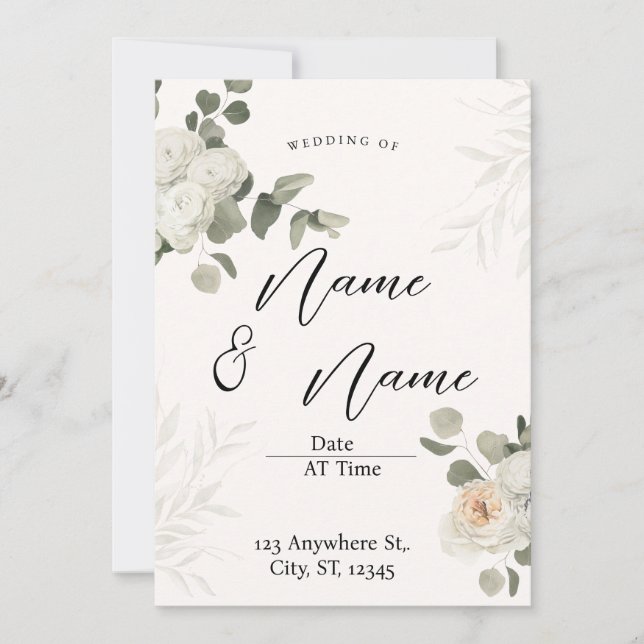 White Aesthetic Eucalyptus Wedding Invitation  (Front)