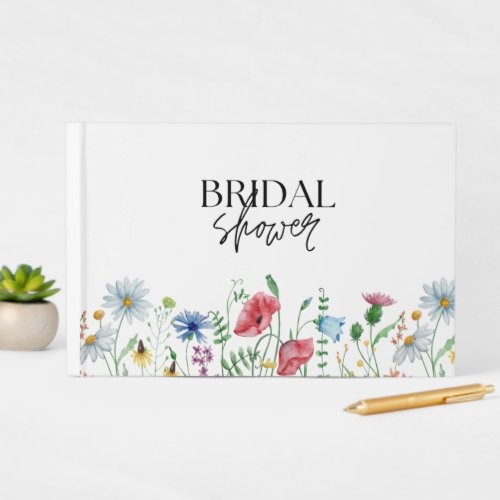 White Aesthetic Wildflowers Bridal Shower  Guest Book