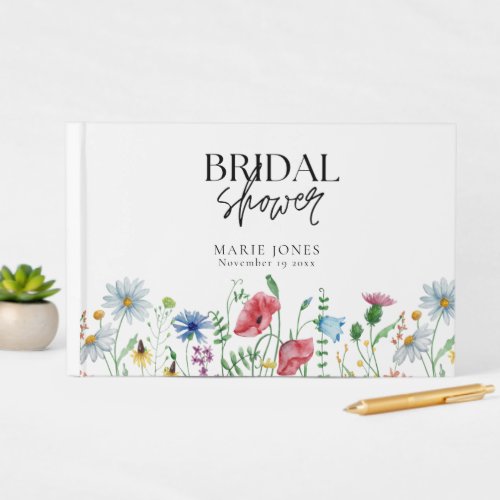 White Aesthetic Wildflowers Bridal Shower  Guest Book