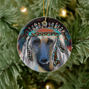 White Afghan Hound Ceramic Ornament