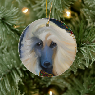 White Afghan Hound Ceramic Ornament