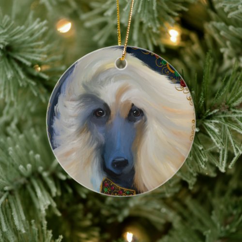 White Afghan Hound    Ceramic Ornament