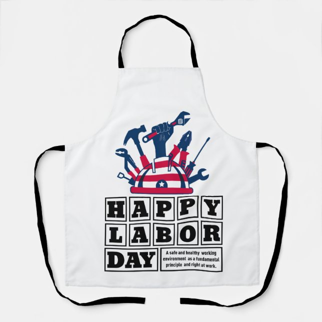 White after happy Labor Day Holiday Apron (Front)