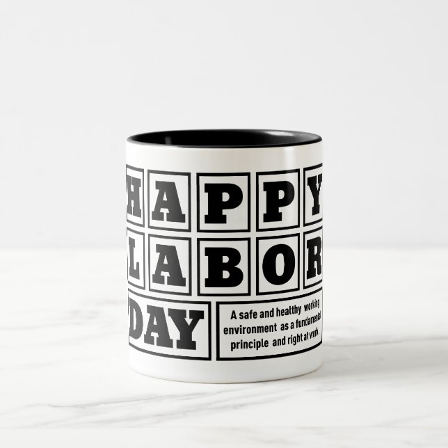 White after happy Labor Day Holiday Two-Tone Coffee Mug (Center)