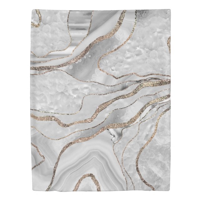 White Agate Gold Glitter Glam #1 (Faux Glitter)  Duvet Cover (Front)