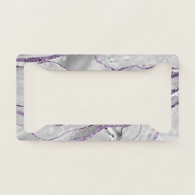 White Agate Lavender Glitter Glam #1  License Plate Frame (Front)