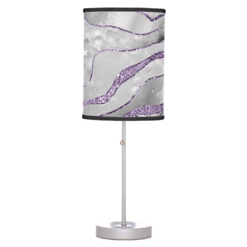 White Agate Lavender Glitter Glam 1  Table Lamp