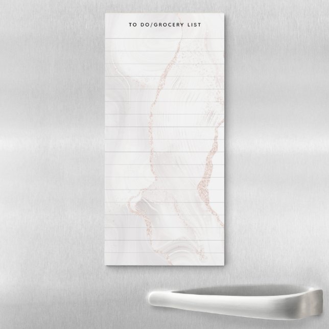 White agate marble elegant modern lined magnetic notepad (In Situ)