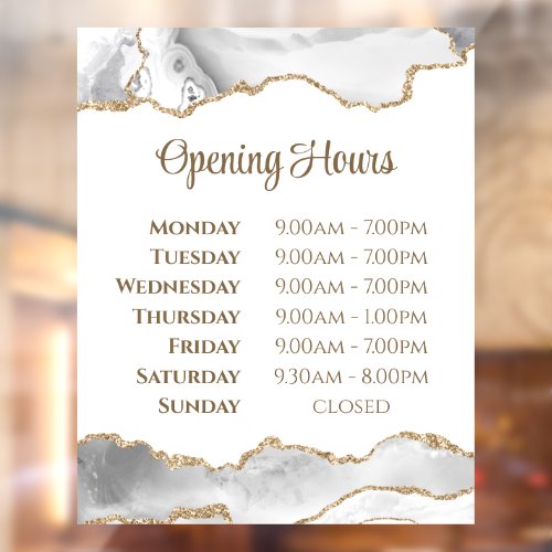 White Agate Opening Hours Window Cling