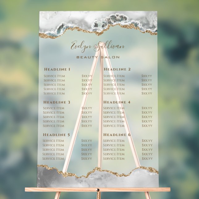 White Agate Price List Acrylic Sign (Neutral)