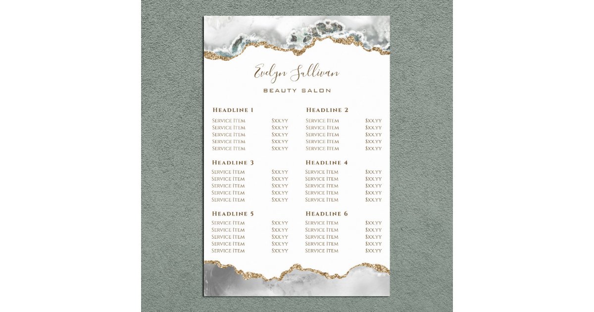 White Agate Price List Poster | Zazzle