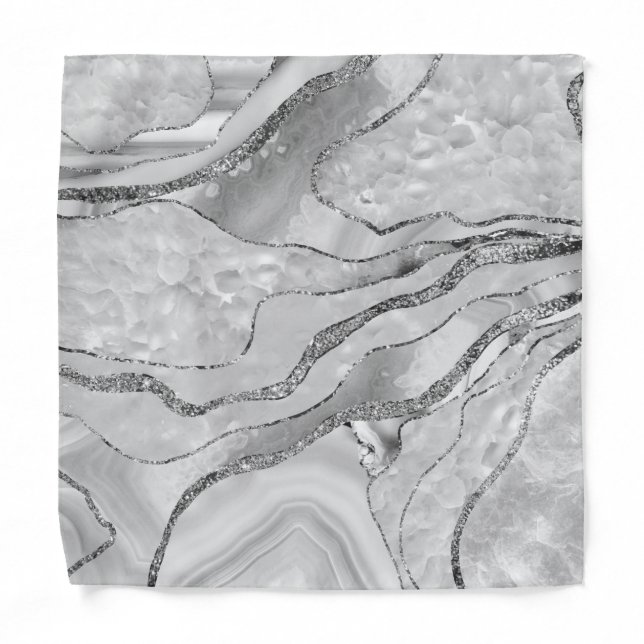 White Agate Silver Glitter Glam #1 (Faux Glitter)  Bandana (Front)