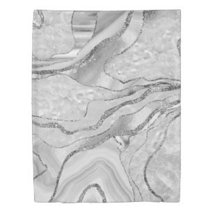 White Agate Silver Glitter Glam #1 (Faux Glitter) Duvet Cover