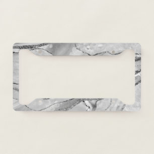 White Agate Silver Glitter Glam #1 (Faux Glitter) License Plate Frame