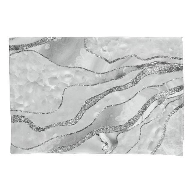 White Agate Silver Glitter Glam #1 (Faux Glitter)  Pillow Case (Front)
