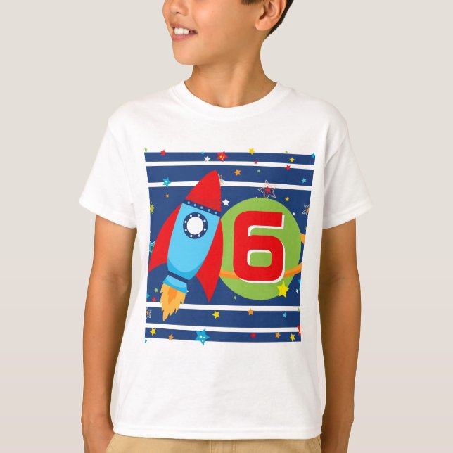 White Age Rocket Ship Outer Space Birthday Shirt (Front)